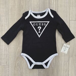 Guess Long Sleeve Bodysuit Snap Button Black White Baby Girls Boys 3-6 Months